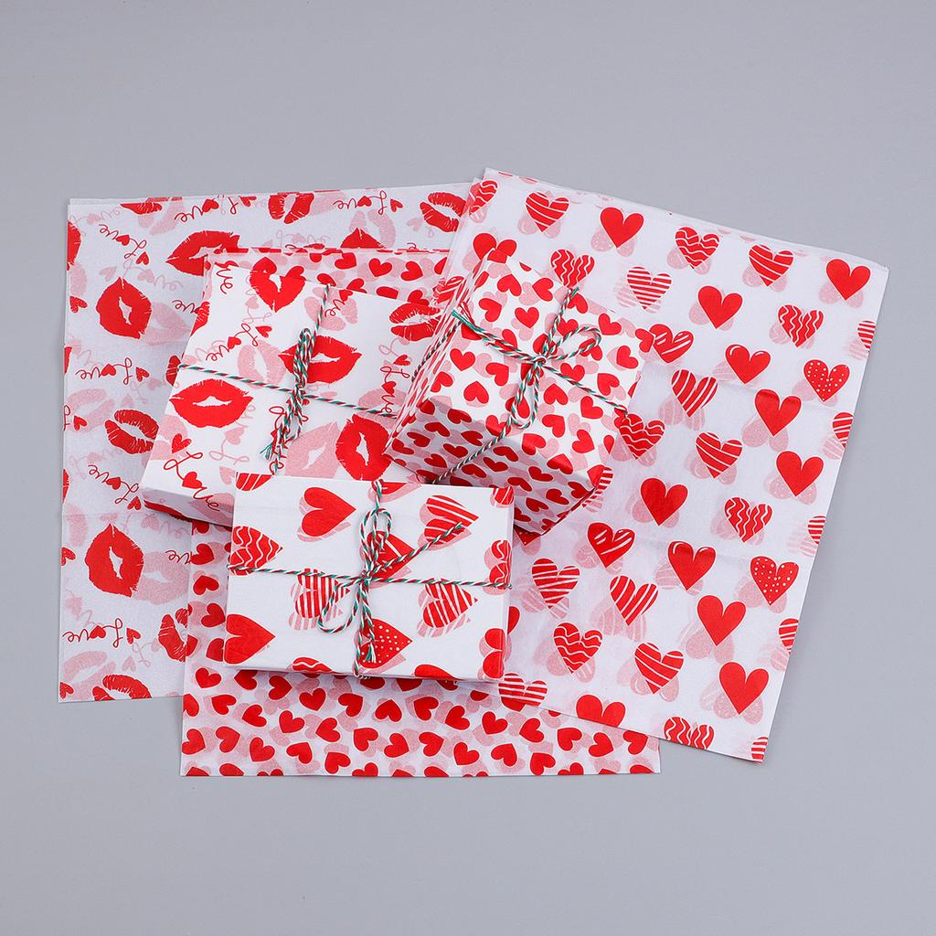20 Sheets Valentine's Day Tissue Paper Red Love Heart Gift Wrapping Paper Birthday Decor Bridal Shower Party Supplies 50X35 Cm