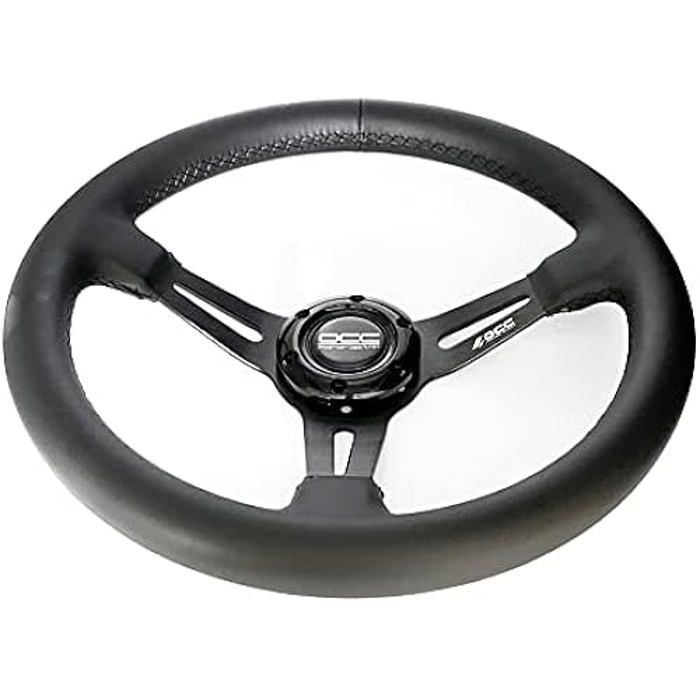 Volant semi-déplacement modèle Classic en cuir nappa noir - OCC Motorsport - 350mm - 75mm volant semi-plat