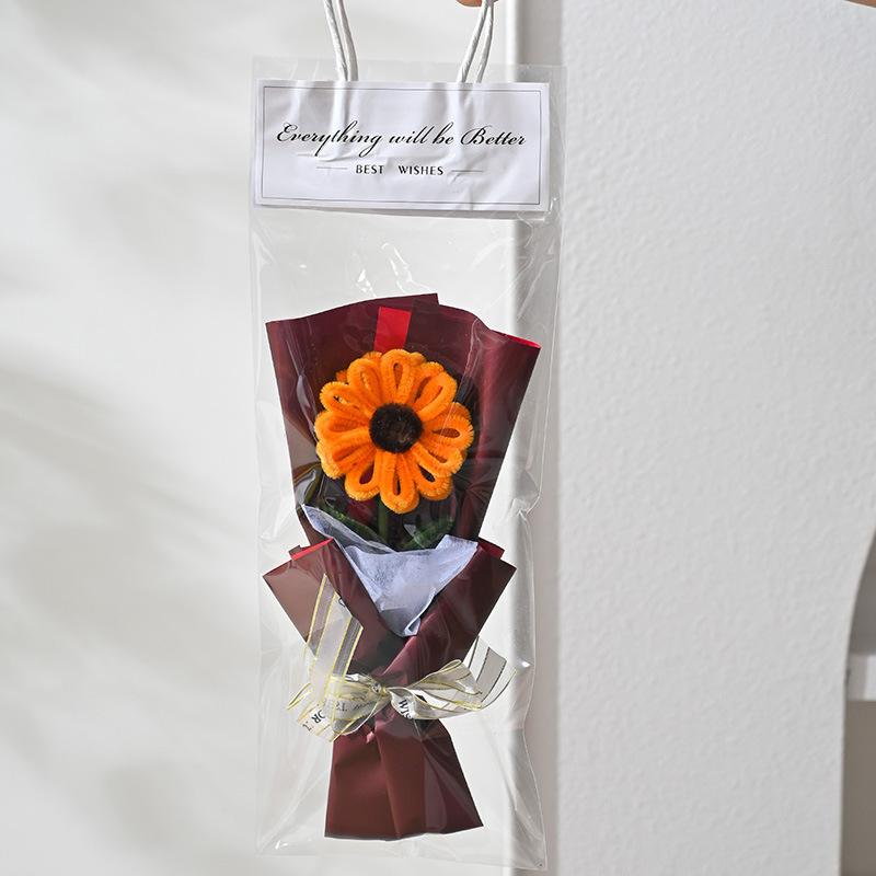 Qixi Festival Valentine's Day Teachers' Day Sunflowers Handmade DIY Twist Stick Knitting Bouquet Gift for Girlfriend Girls