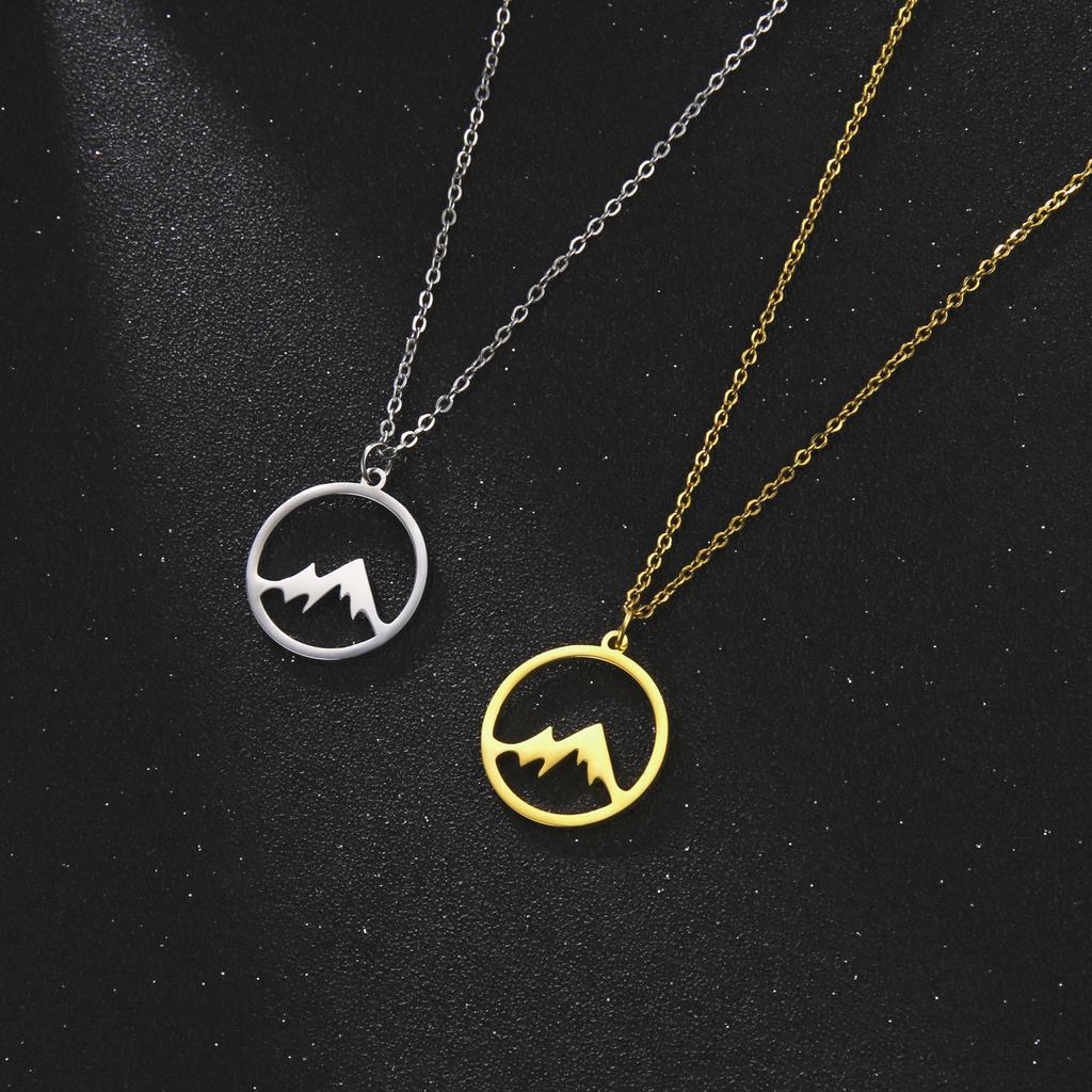 Ring Mountain Pendant Necklace Stainless Steel Men's and Women's Retro Geometric Ethnic Necklace Couple Party Jewelry Gift