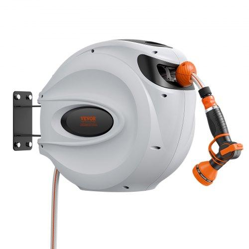VEVOR Retractable Garden Hose Reel, 1/2" x 131.23 ft Wall Mounted Hose Reel, Heavy Duty Garden Hose Reel with 9 Patterns Nozzle, Any Length Lock