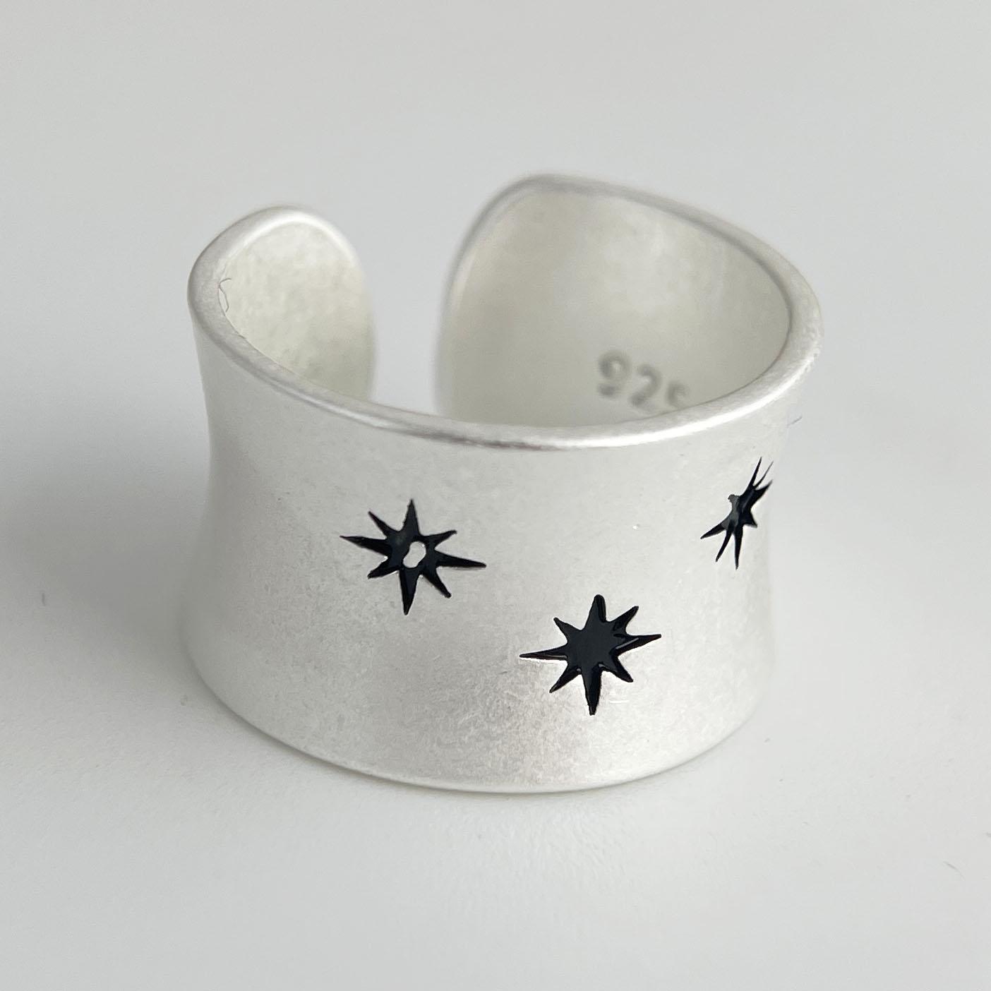 

925 Sterling Silver Rings for Women Couple Minimalist Handmade Simple Wide Star CZ Ring Fine Jewelry Gift Prevent Allergy resizable