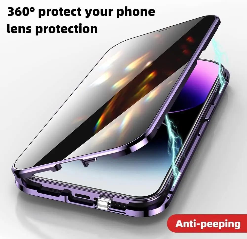 Anti-spionage Privacy Gehard Glas met Lensbescherming Magnetische Adsorptie Hoesje Voor iPhone 16 15 14 Plus 13 12 11 Pro Max