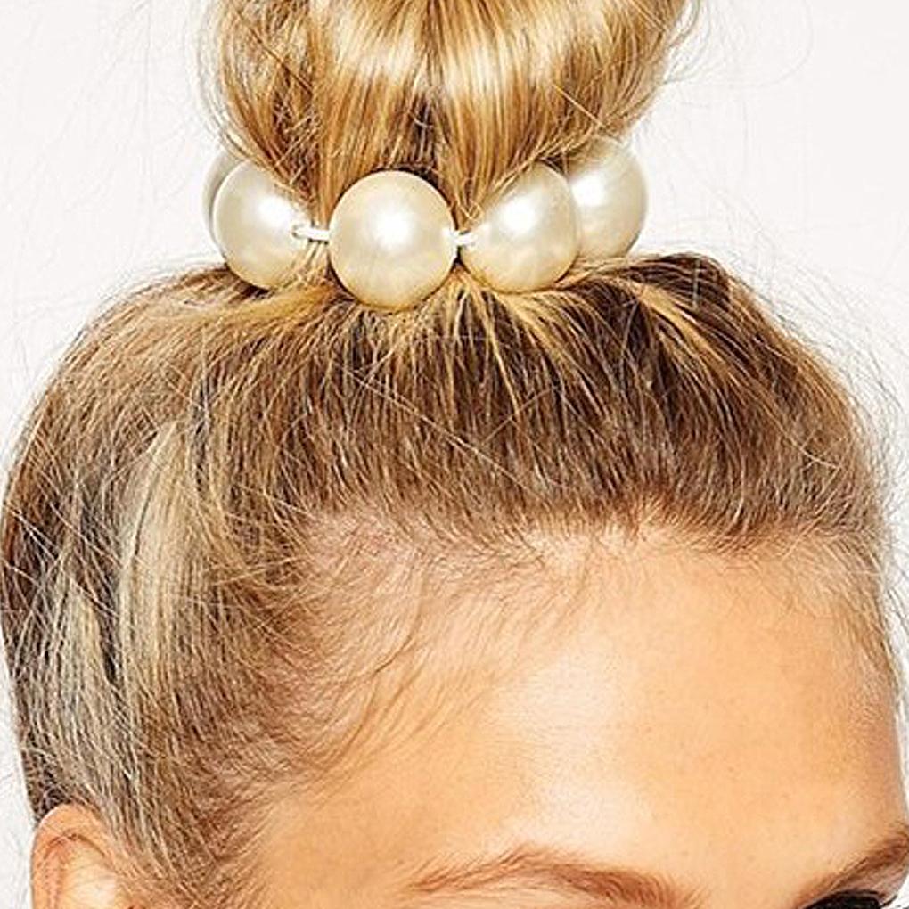 

Fashion Women Large Pearl Hair Ponytail Cuff Tie Holder Hair Band Elastic Wrap