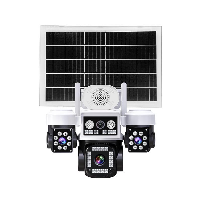 AOV Solar-Powered 360° HD Night Vision Camera with Remote Access and Four-Lens for Indoor/Outdoor Monitoring
