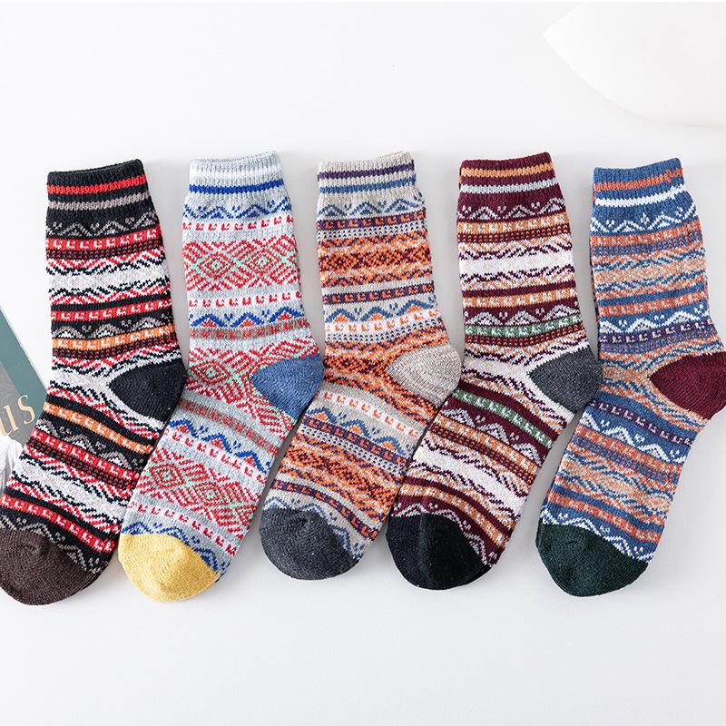 5 Pairs of Men's Autumn and Winter New Folk Wind Thickened Warm Rabbit Wool Tube Socks