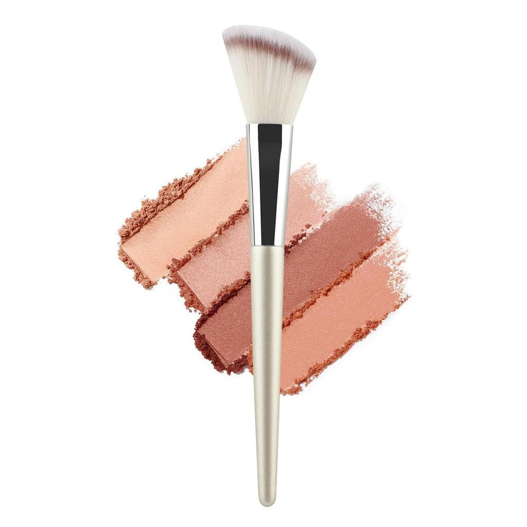 Pennello Angolato per Fondotinta e Contouring con Testa Rotonda, Setole Morbide, Strumento per Trucco con Illuminante e Cipria.