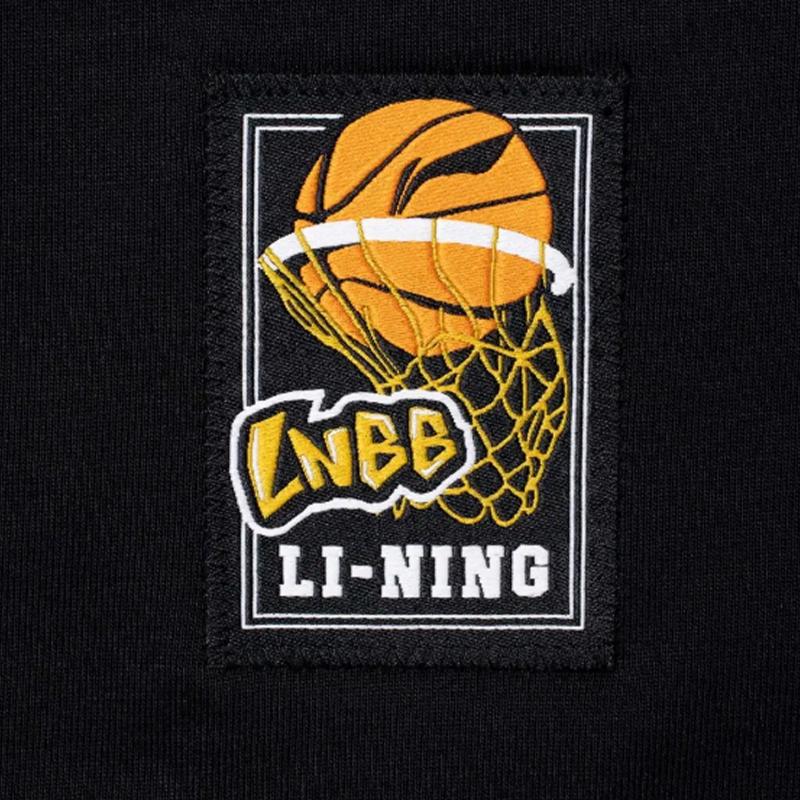 Li-Ning American Vintage Letter Print Short Sleeve Casual Sports Suit Unisex suit Black YHSU207-1+YAPV001-1