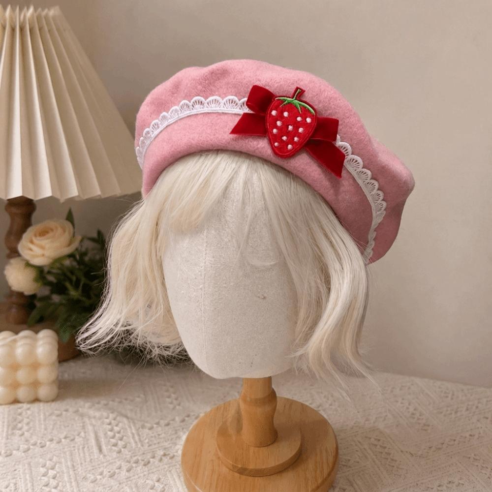 Solid Color Knitted Beret Soft Bow Beret Sweet Artist Painter Cap Autumn Winter Season