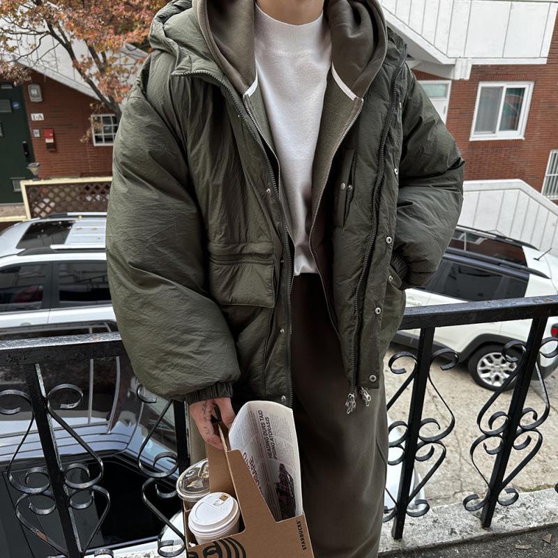 Kurzer Baumwollmantel mit Kapuze für Herren, lockerer und warmer Wintermantel für draußen, lässiger Baumwollmantel im koreanischen Stil