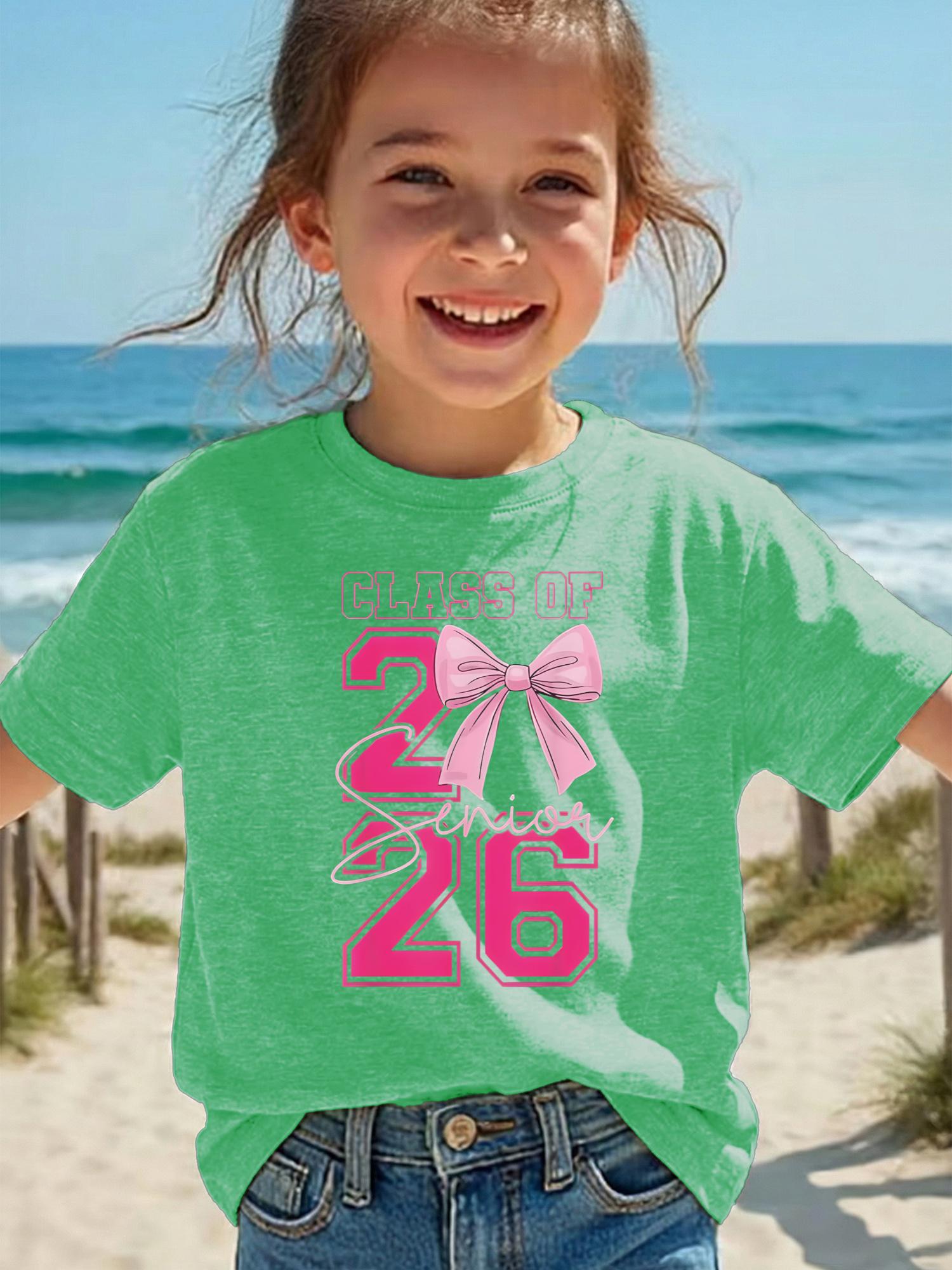 

Summer girls casual sports and comfortable T-shirt with short sleeves and bow design, suitable for daily casual wear 100
