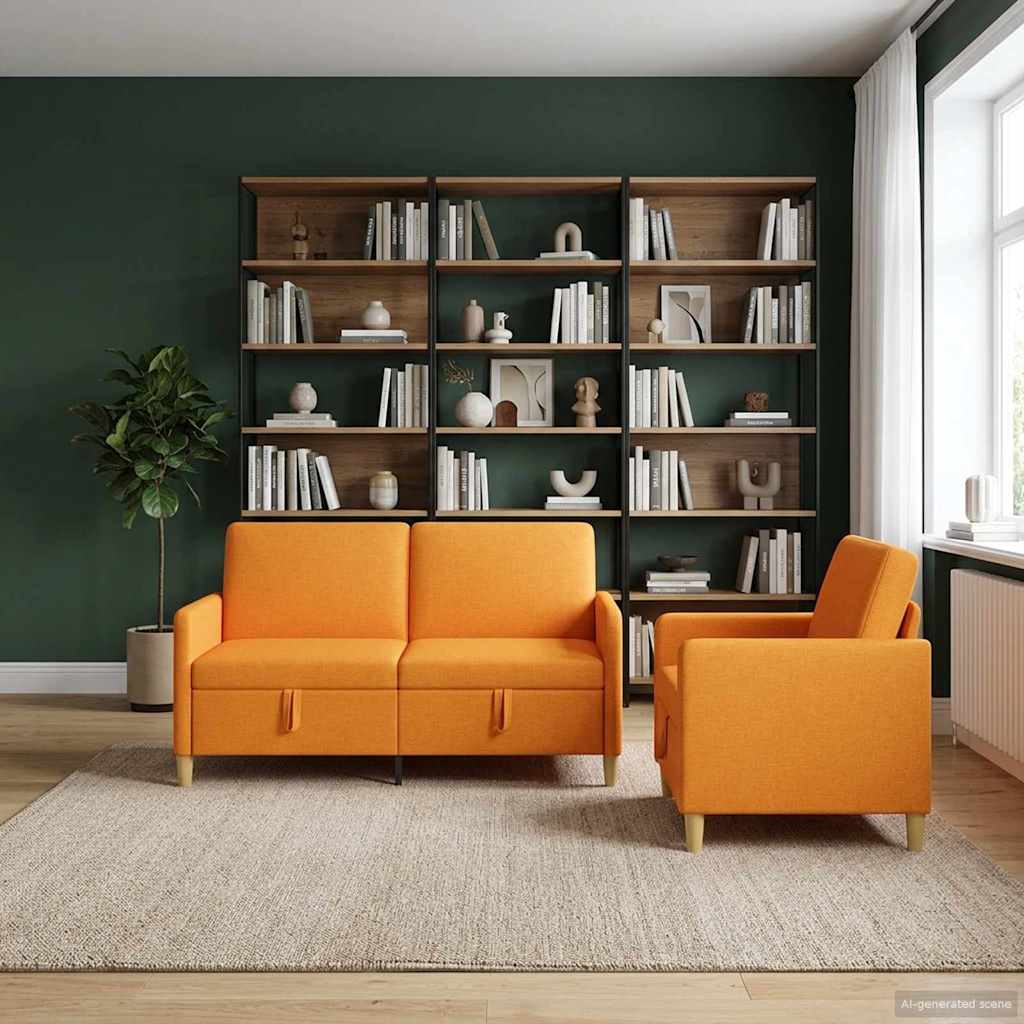 2 Piece Storage Sofa Set Dark Yellow Polyester