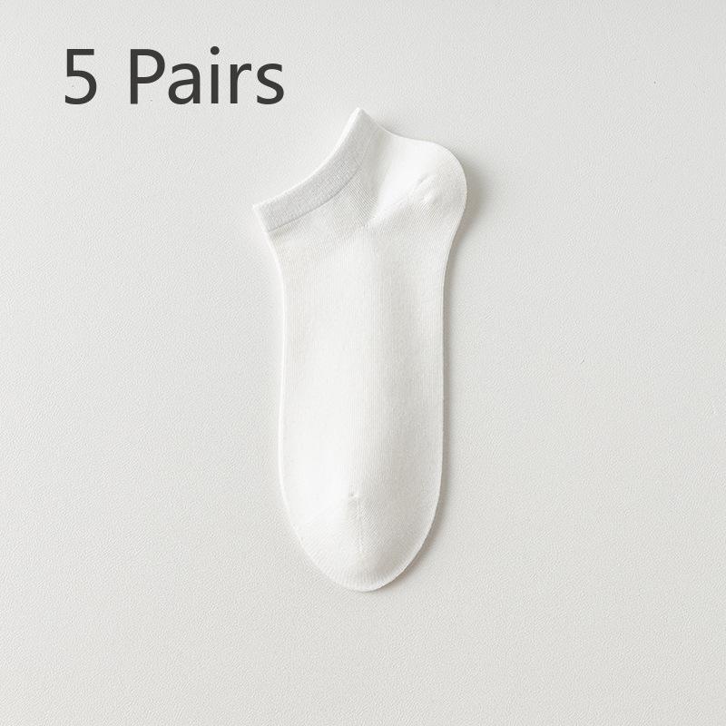 5 Pairs of Women's Spring Summer Leisure Solid Color Boneless Breathable Comfortable Short Boat Socks