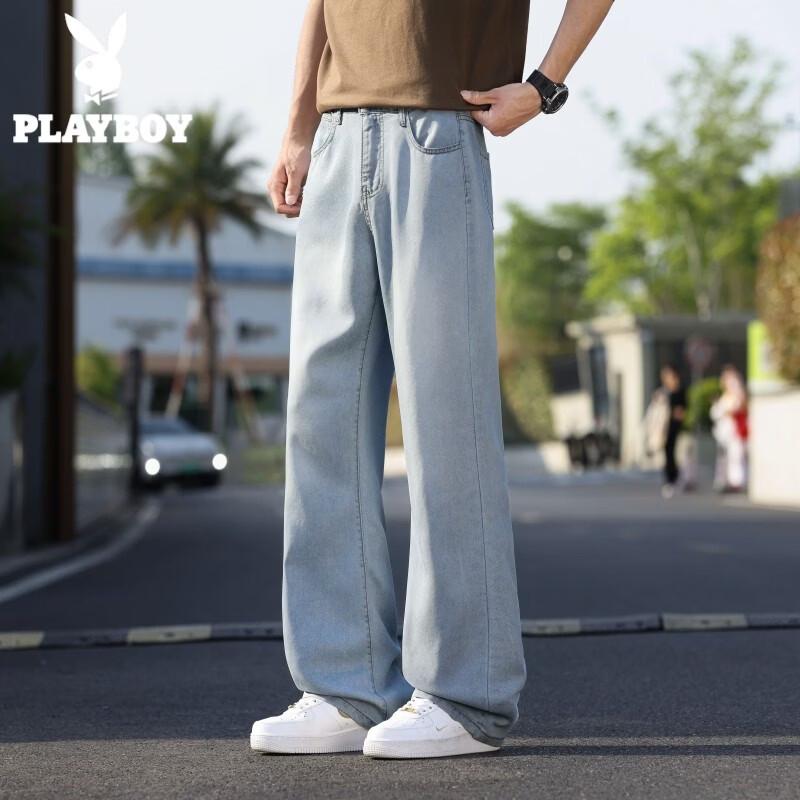 PLAYBOY Men s Summer Loose Straight Wide-Leg Jeans S