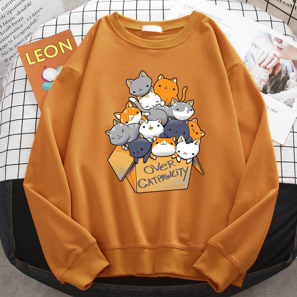 

Autumn Casual Woman Pullover Many Cats Gathered In Printing Hoodies Comfortable Sweatshirt Crewneck Loose Female Clothes XL