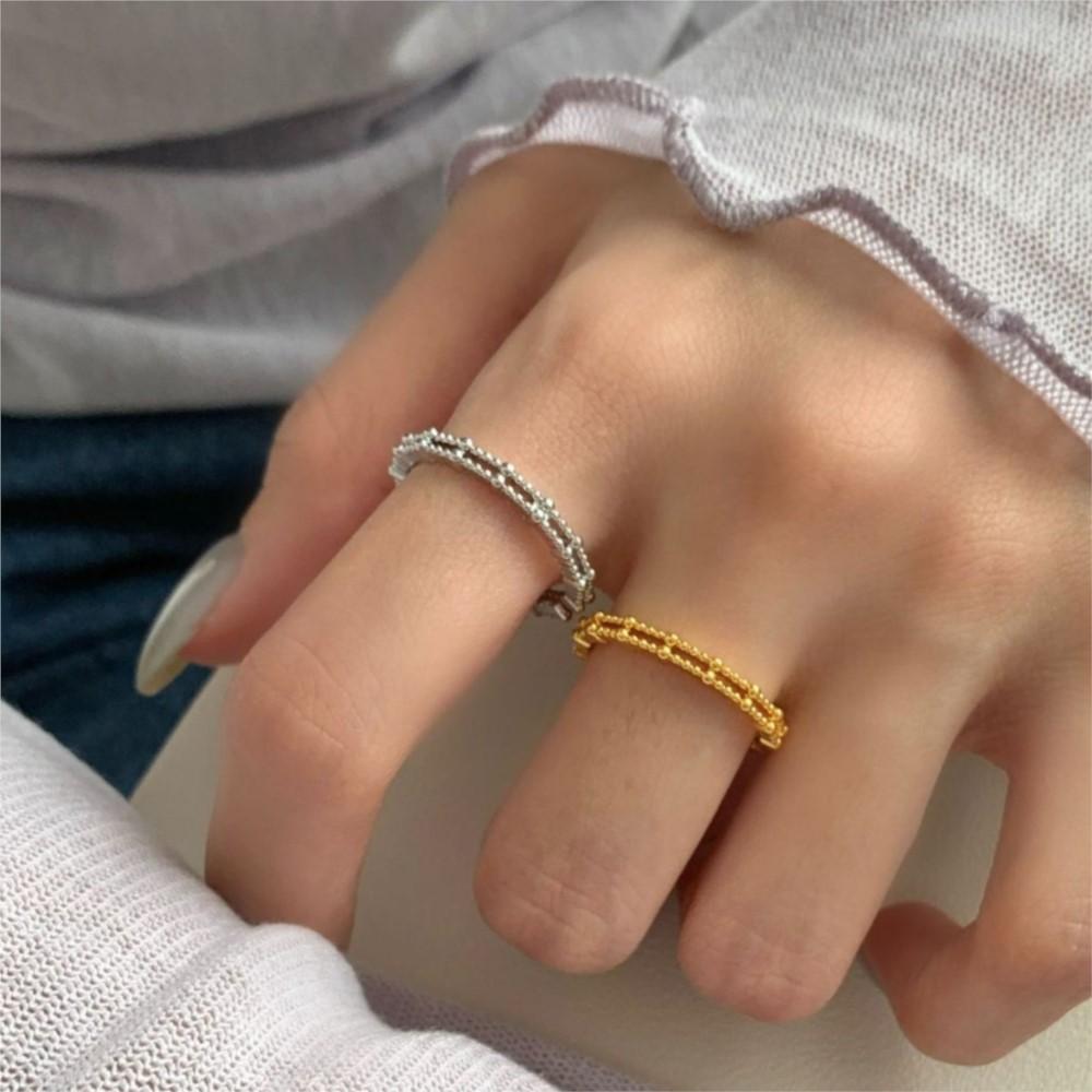 PANJBJ 925 Sterling Silver Bead Geometry Rings for Women Double Layer Hollow Out Minimalism Trend Jewelry Gift Dropshipping