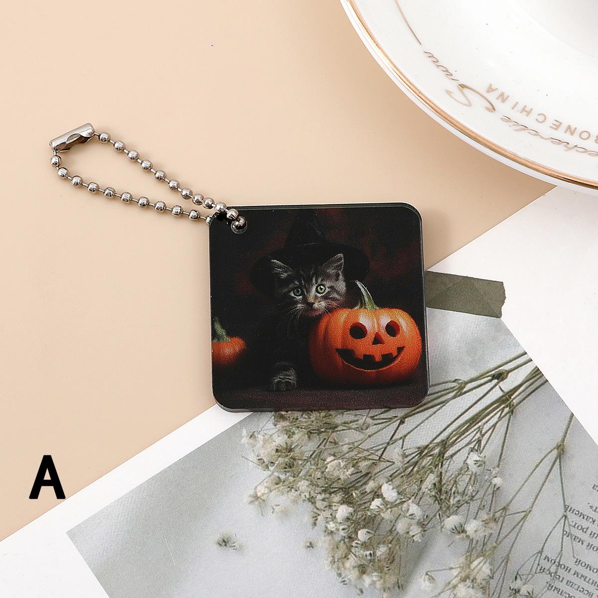 Acrylic Halloween Keychain Pumpkin Light Pendant Cartoon Cute Cat Accessory Pet Accessory Keychain