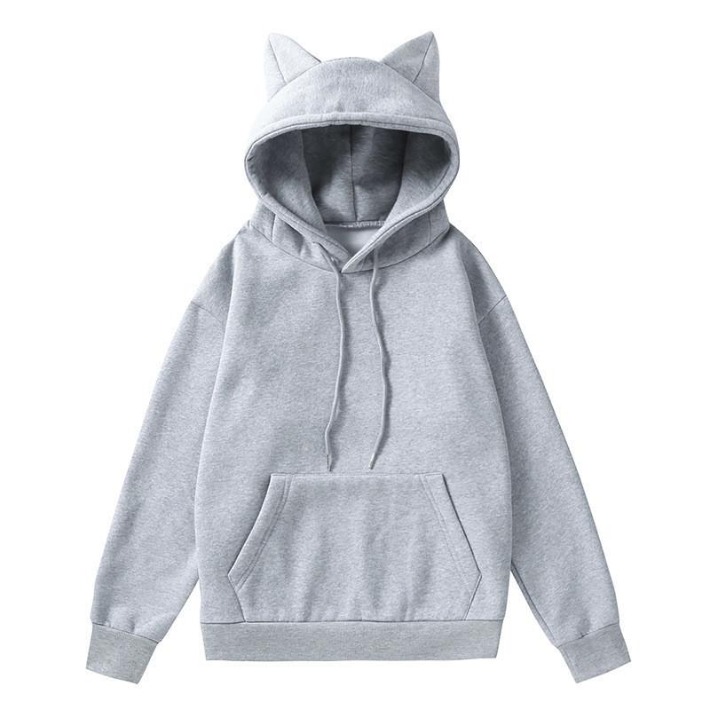 Felpa Base con Orecchie da Gatto da Donna con Scollo a V e Tessuto in Poliestere per Uso Casual Primaverile