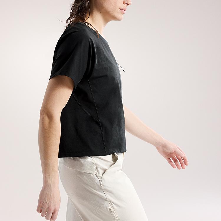 Arcteryx Clarkia Mountaineering Climbing Series Logo Pocket Print Breathable Quick-Dry Loose Short Sleeve T-Shirt Women Tops Black Grey X000009741