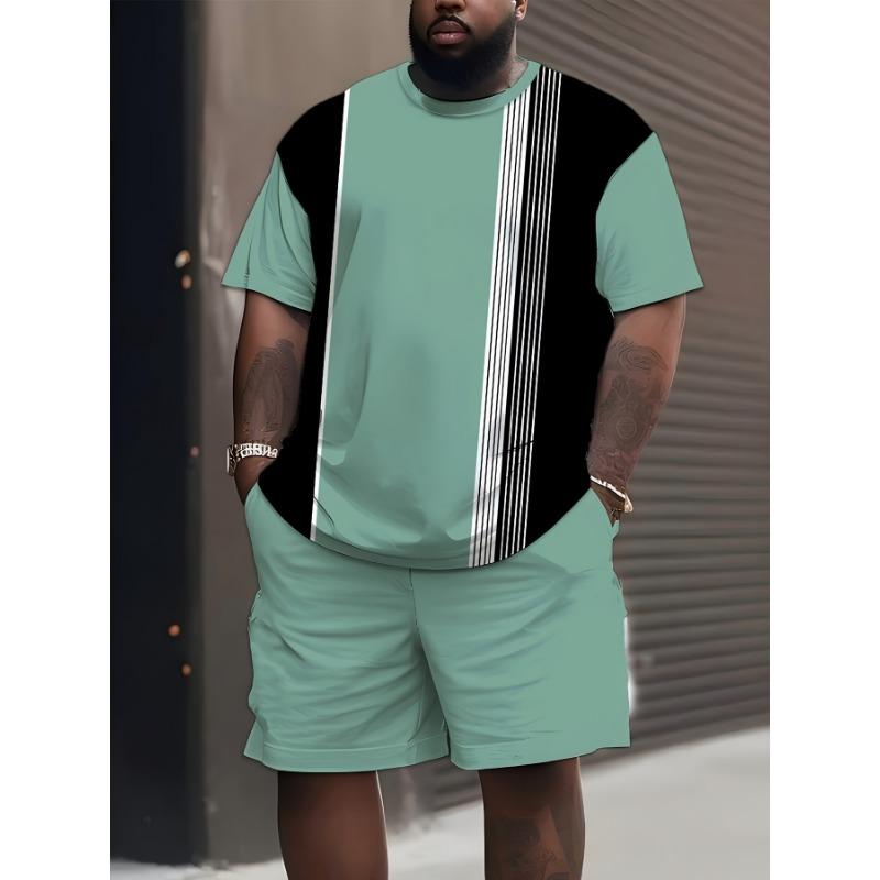 2025 Summer Large Size Men s Clothing 3D Printed Short Sleeve Top Shorts 2-piece XXS