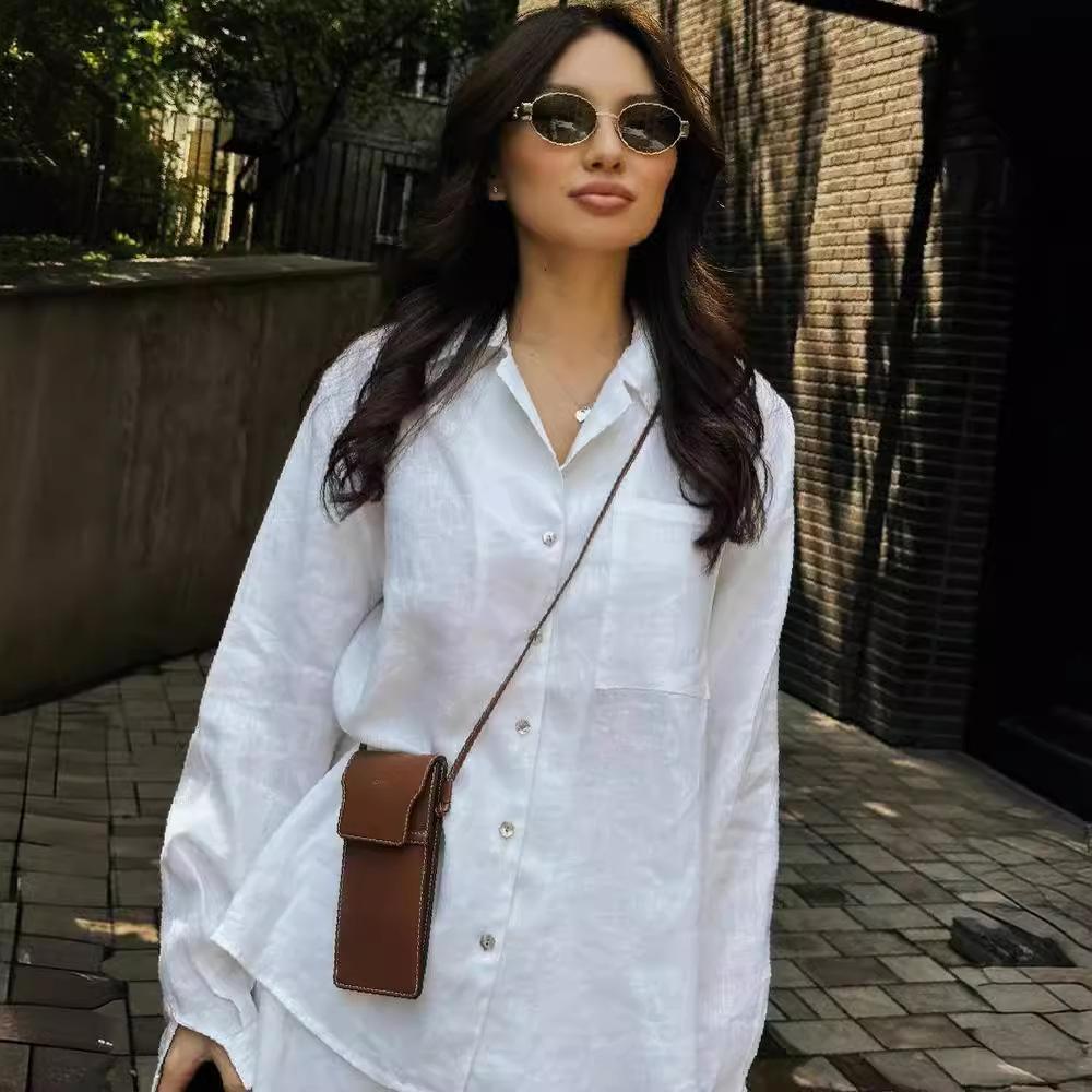 Women's Loose-fitting Casual Set Cotton-linen Long-sleeved Shirt + Loose-fitting Skirt, Comfortable Two-piece Set for Commuting