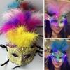 Rhinestone LED Glowing Mask Lace Venice Masquerade Mask Carnival Feather Mask  Show