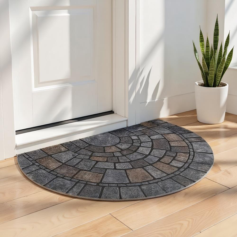 Unique Soft Half-Circle Door Mat Absorbent Home Decor Semi-Round Entry Mat Non-Slip Floor Mat Indoor Use