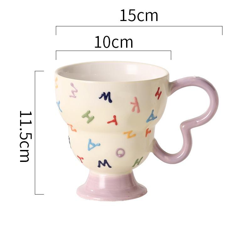 1PC Elegant Romantic Relief Ceramic Cup Mug Office Creative Breakfast Milk Goblet Household Anti-scalding Tableware
