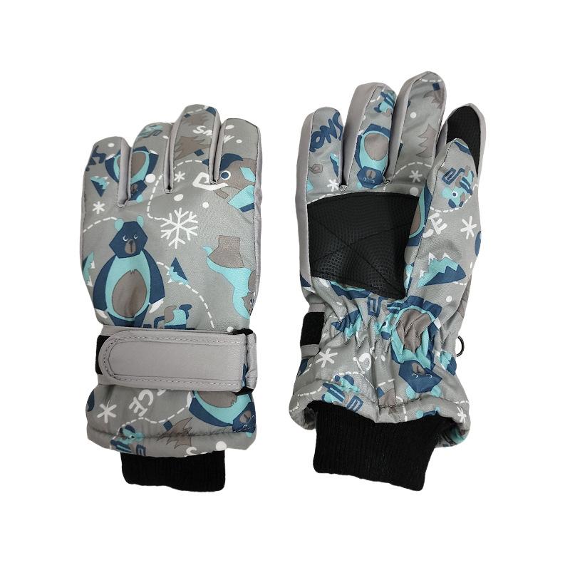 New Children Ski Gloves Girls Warm-Keeping Cartoon Pink Gloves Boys Cotton Waterproof Touchscreen Sports Gloves 9-15Y