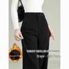Women's Autumn/Winter 2025 Black Wide-Leg Straight Suit Pants with Fleece Lining