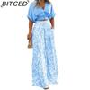 BITCED Summer Set Shirt Top with V-Neck Fashion Print Wide-Leg Trousers Stylish Set