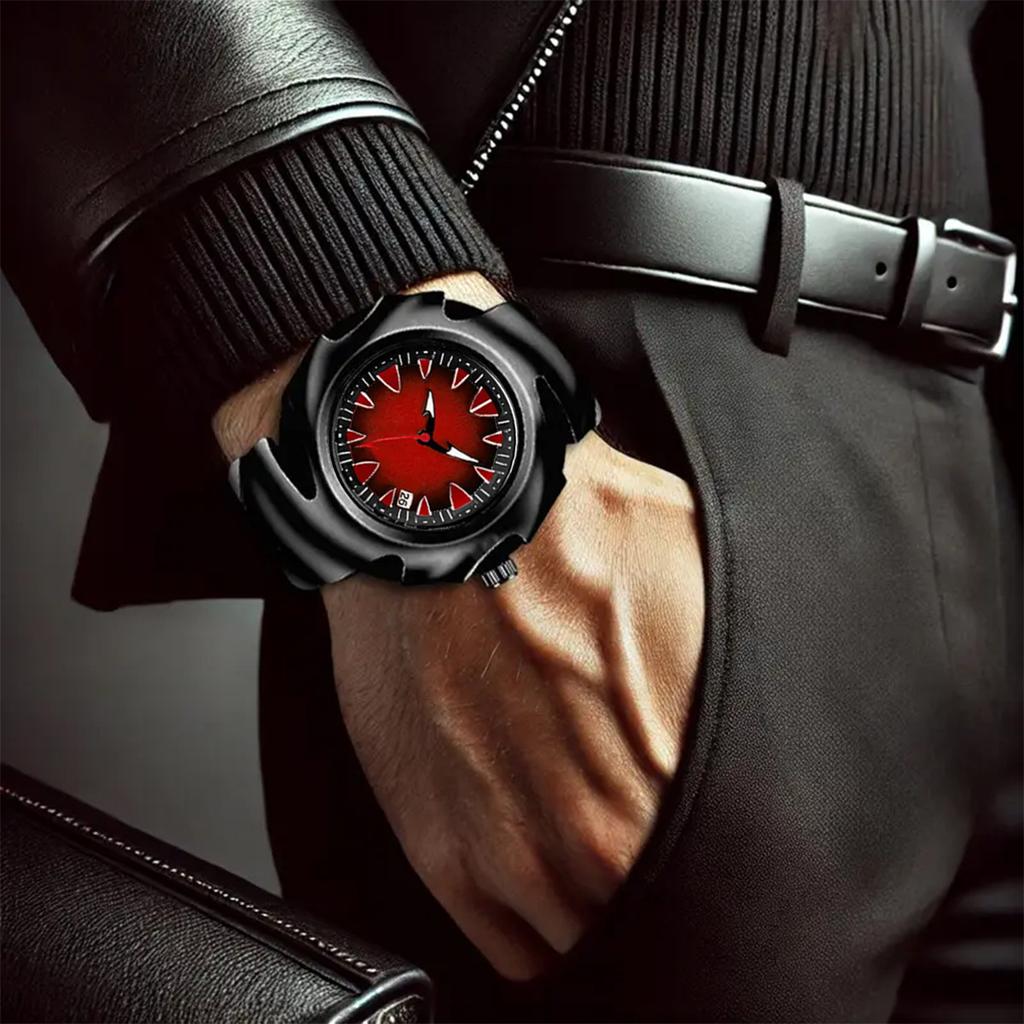 Men's Watch Authentic Light Luxury Original Alien Blade Steel Belt Black Red Contrast Creative Male Fashion Quartz Watches Gift