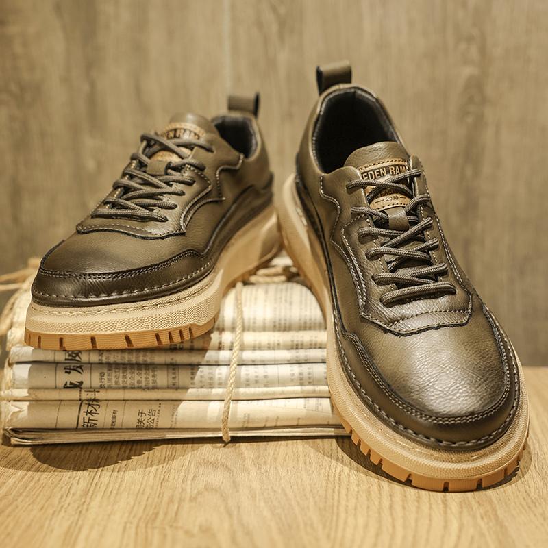 FashionGenuine Leather Elastic Male Oxford Shoes Comfortable Outdoor Sneakers Handmade Leather Men Casual Shoes Non-Slip Walking Shoes