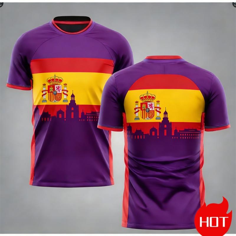 Men's Maillot Football T-shirts Summer Spanish Jersey T-shirt Spanish Flag Outdoor Sports T-shirt Breathable Round Neck T-shirts
