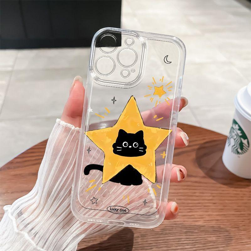 Star Black Cat Transparent Case for iPhone 12/13/14/15RO/16/17PROMAX