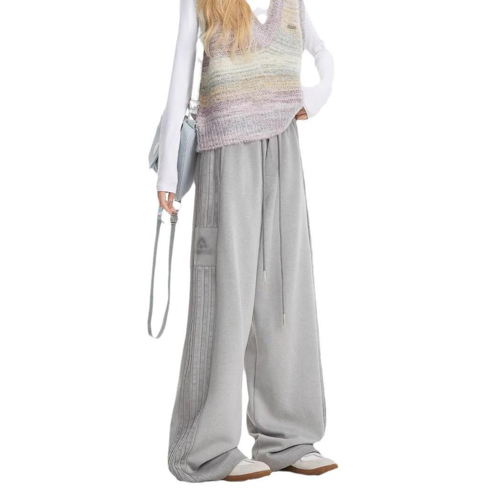 Striped Retro Pink Wide-Leg Sweatpants - Women's Jazz Dance, 300g Cotton Blend with Edging