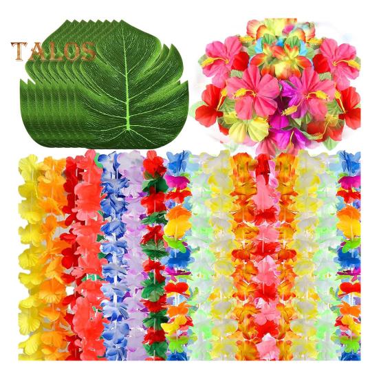 

70 шт. гавайских леев луау украшения для вечеринки искусственные листья тропической пальмы цветы гибискуса сувениры для танцевальной вечеринки хула для летней пляжной вечеринки у бассейна 1 Set
