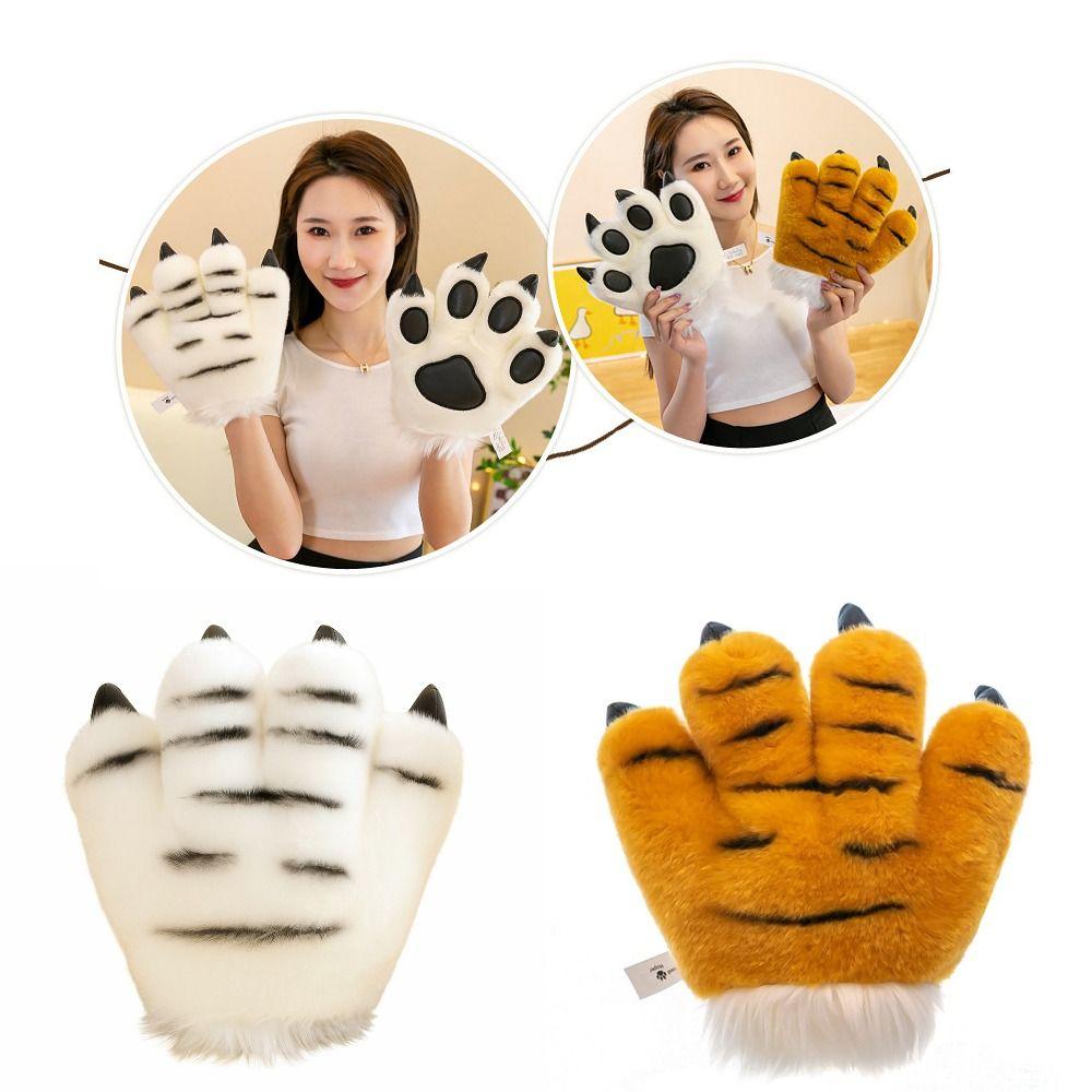Fluffy Texture Plush Gloves Striped Design Costume Mittens Cosplay Costume Accessories