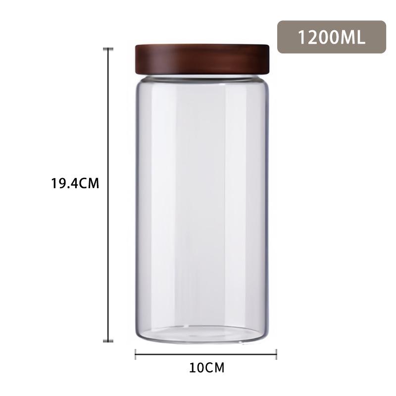 Airtight Glass Storage Jar with Acacia Wood Lid - Thick Transparent Jar for Grains and Cereals