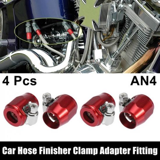 4pc AN4 Hex Red Car Hose Finisher Flexible Rubber Pipe Clamp for Oil Fuel Tube