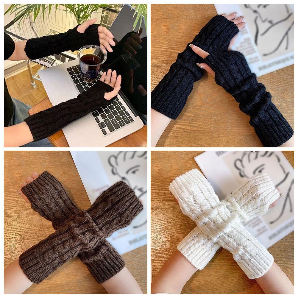 Fashion Winter Lolita Long Fingerless Gloves Women Winter Arm Warmer Knitted Arm Sleeve Casual Soft Girls Punk Gothic Mittens