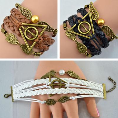 1PC Death Hallows Retro Lederband Armband Golden Wings Flying Thief Dreieck Armband