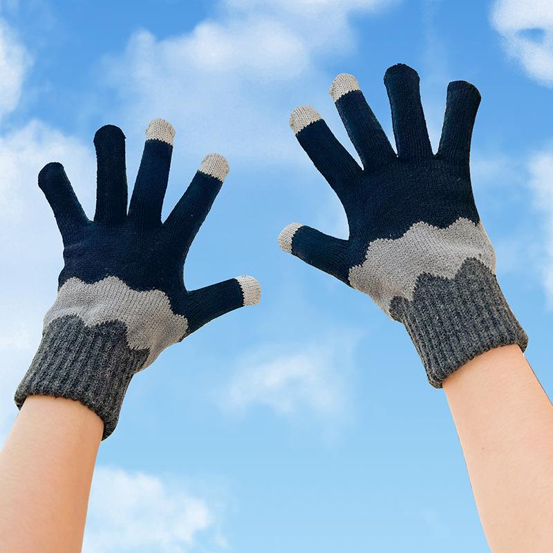 Winter Warm and Cute Knitted Women's Velvet Cycling Windproof Knitted Touchscreen Gloves
