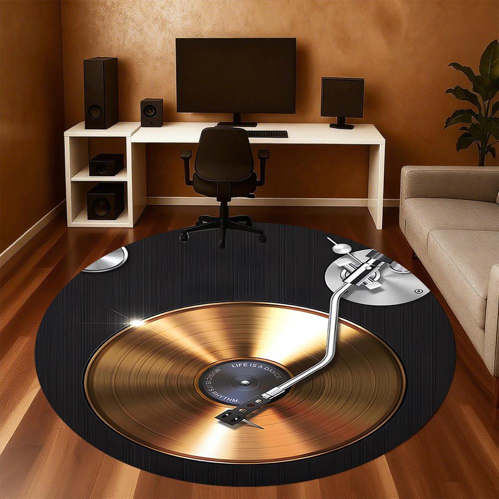 1PC Gold Vinyl DJ Turntable Round Chair mat Area Rug - Non-Slip, Floor Mat for Office, Bedroom, home decor Christmas Gift c0528129
