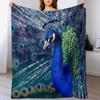 Blaue Pfauen-Kuscheldecke Weiches Sherpa-Fleece Warme Decke für den Winter