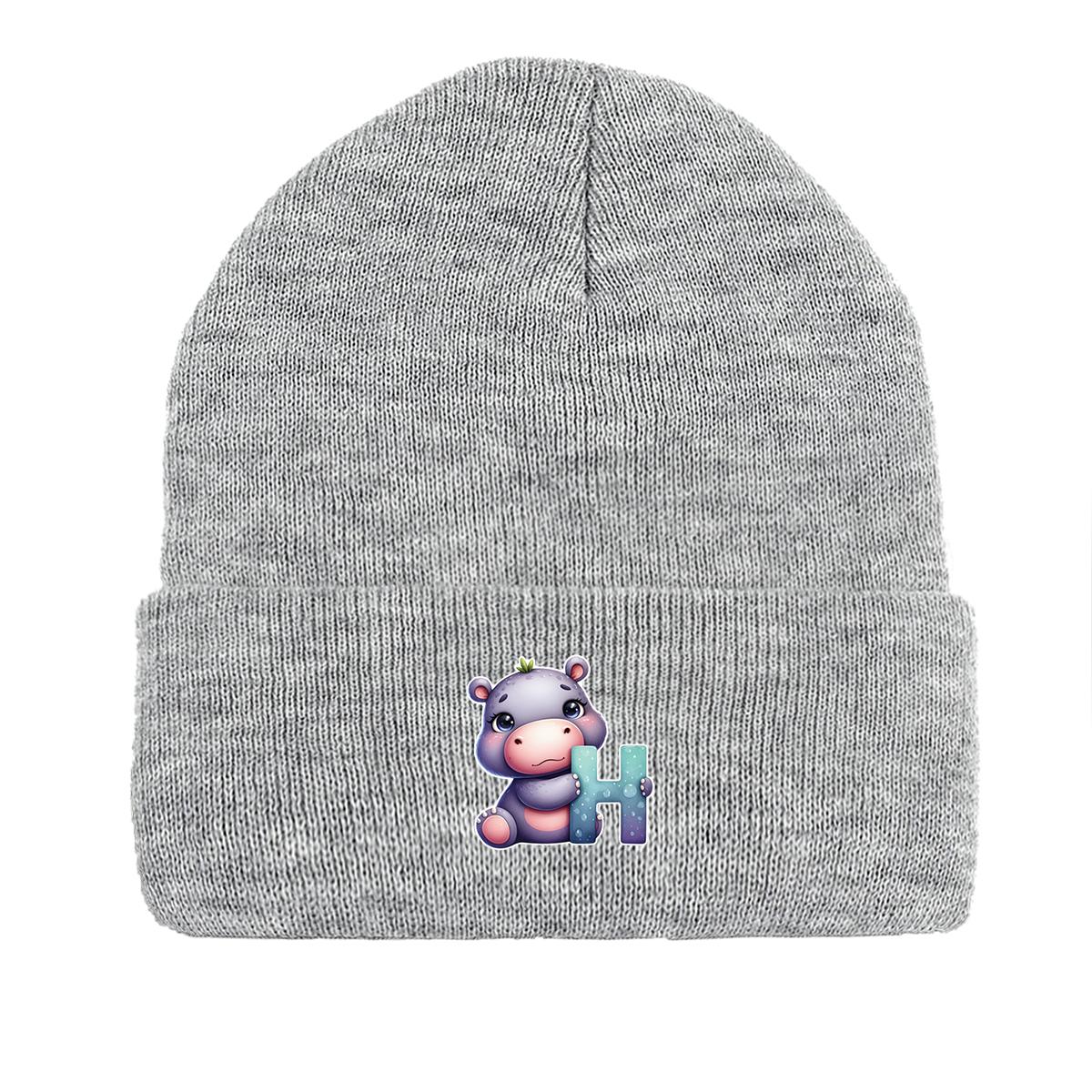 

1 шт., вязаная шапка с буквами алфавита от A до Z и принтом животных, 260 вязаных шапок на выбор, для мужчин и женщин as the picture серый