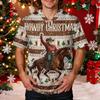Men's Caregiver Uniform Top with Christmas Print Short Sleeve V-Neck and Pockets