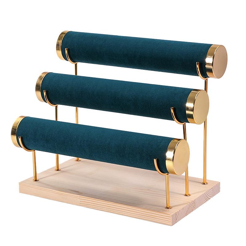 Three-layer Bracelet Jewelry Display Holder Wrought Iron Stepped Wooden Bottom Bracelet Watch Display Stand Jewelry Props