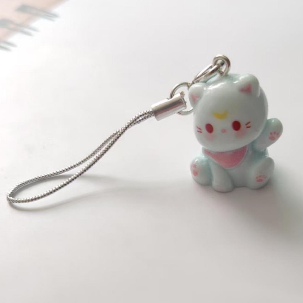 Kawaii Plush Cute Cat Keychain Flocking Animal Pendant Phone Lanyard Hanging Keycord Charm Key Chains DIY Accessories Girl Gifts