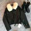 Autumn and winter velvet thickened leather jacket imitation fur short removable imitation rabbit fur collar jacket warm cotton clothing women's